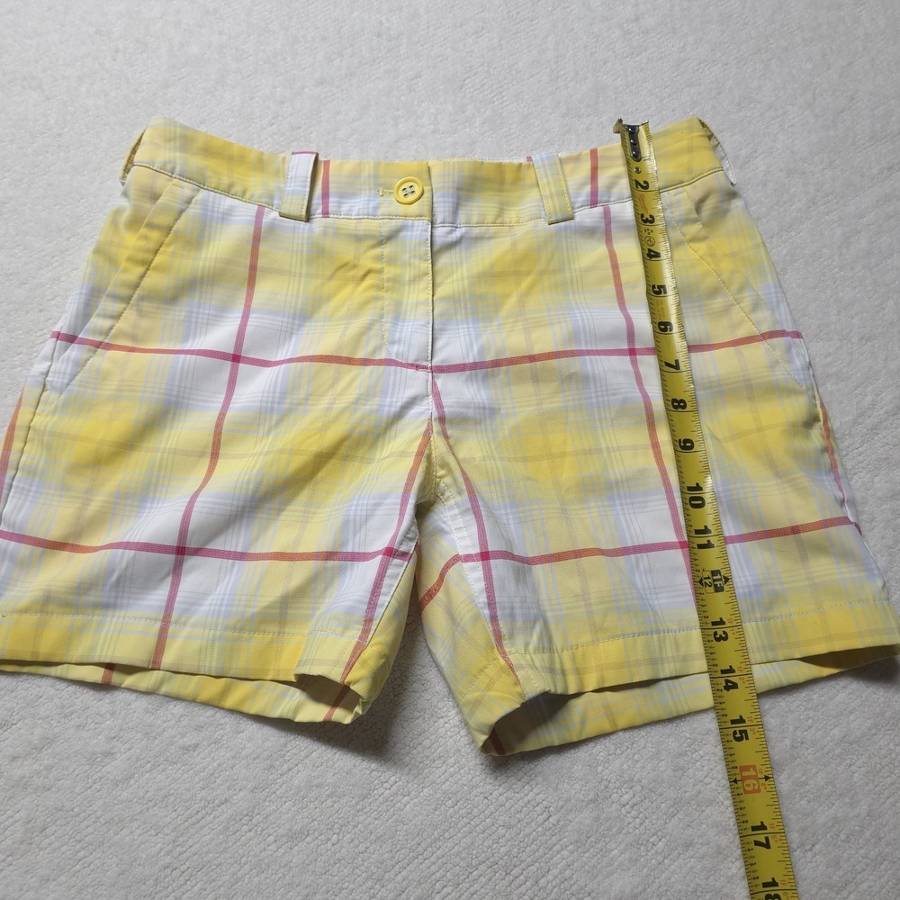 Nike Golf Shorts Women Size 4 Tour Performance‎ Yellow Plaid Dri-Fit Checked